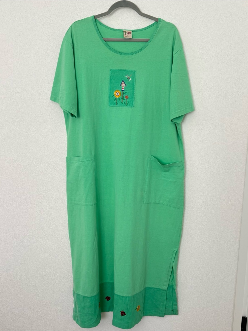 Vtg 90s Cactus California Art To Wear Cotton Maxi T-Shirt Dress Green XL Novelty